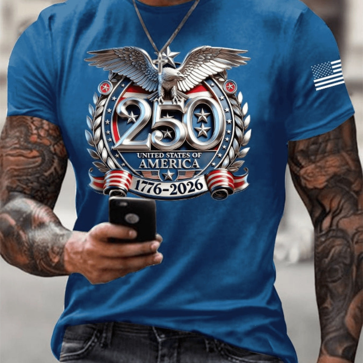 Deals New Mens USA 250th Anniversary Eagle Badge T Shirt Patriotic 1776-2026 American Graphic Short Sleeve Top fashion